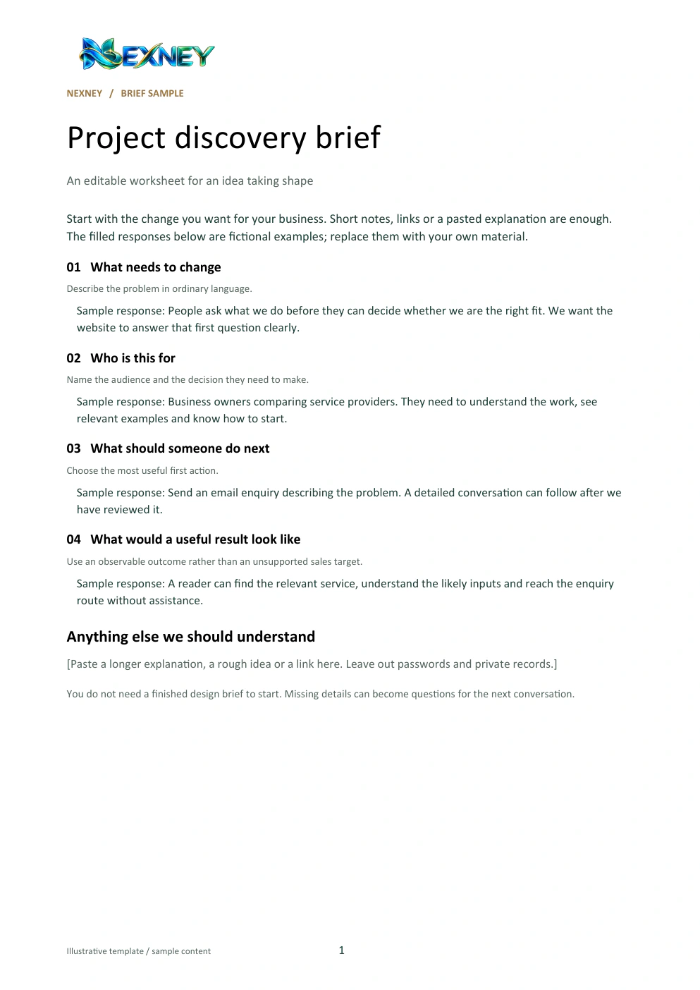 First page of the Nexney project brief sample.