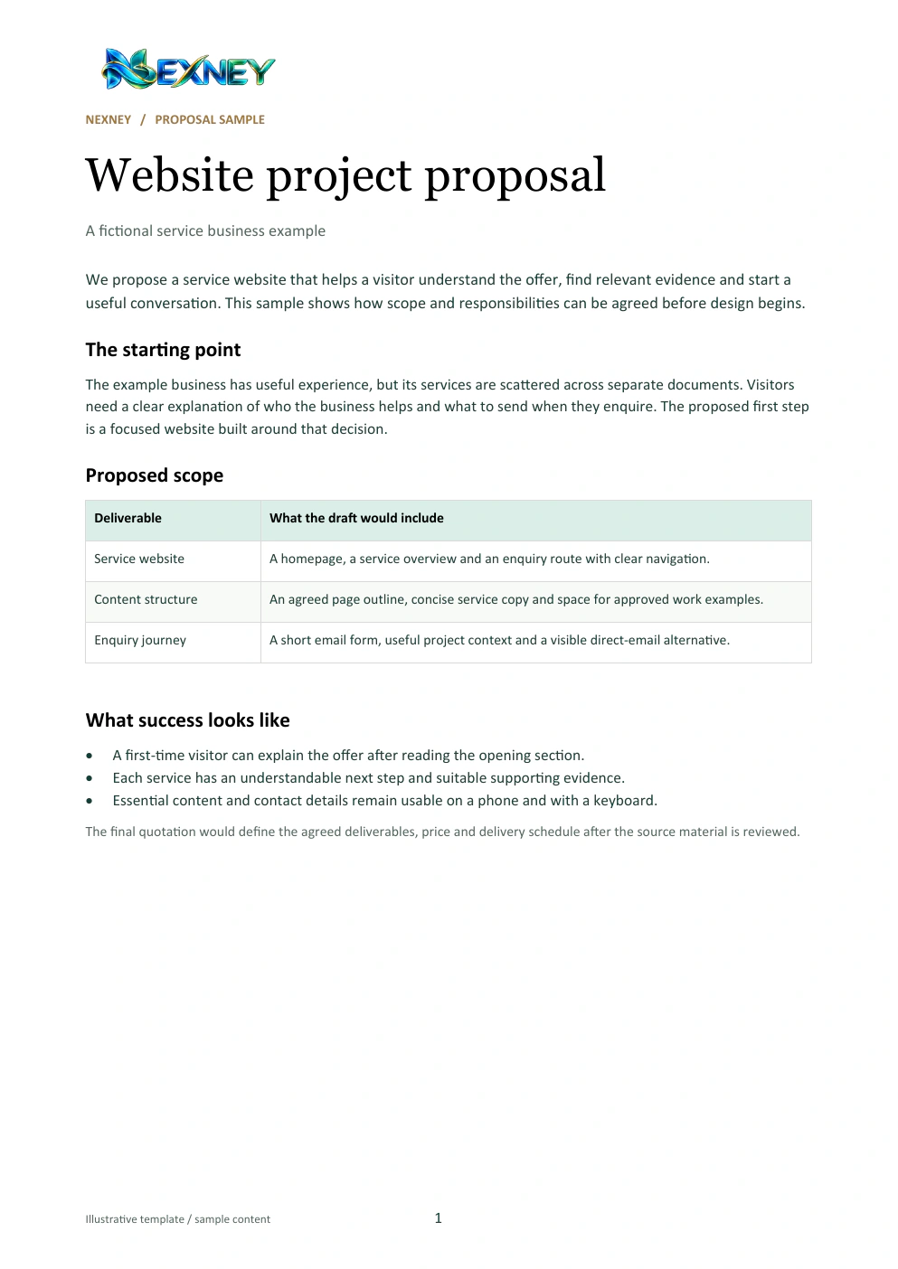 First page of the Nexney project proposal sample.