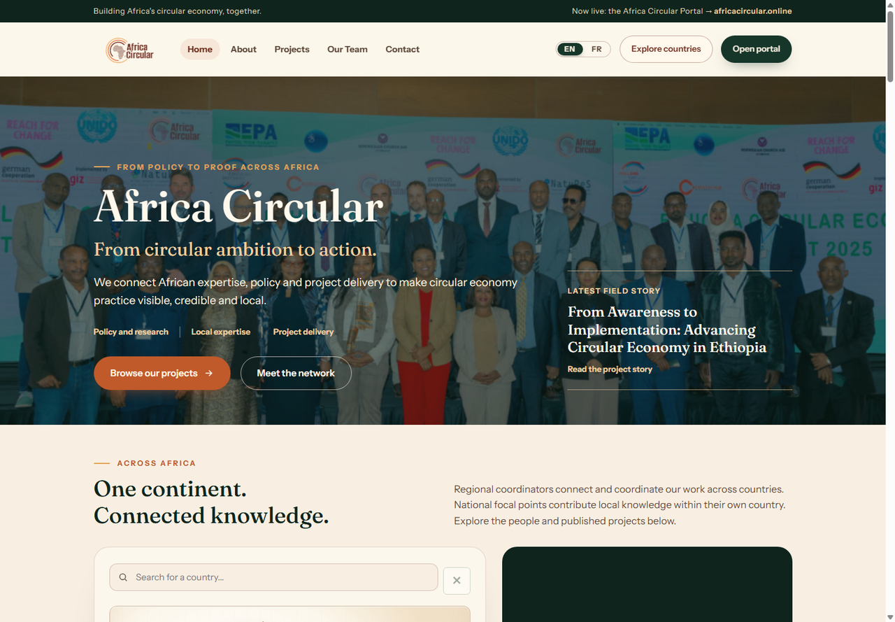 Africa Circular public marketing homepage captured on 4 October 2026