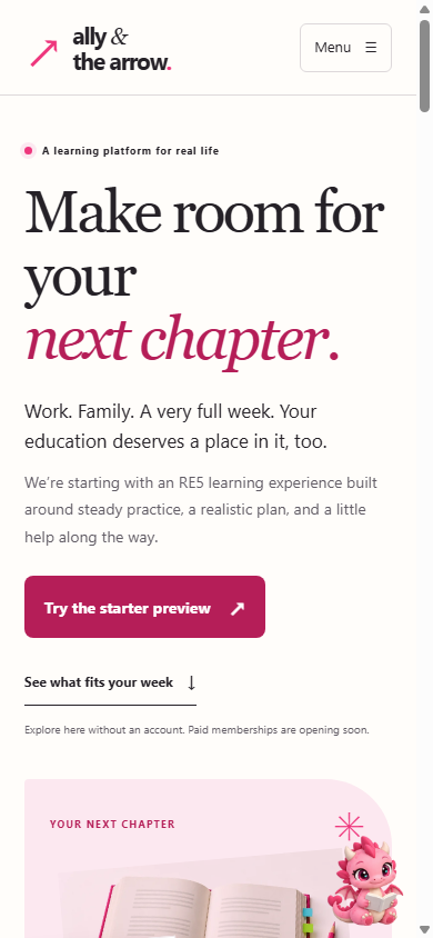 Ally and The Arrow’s learning website on a mobile screen