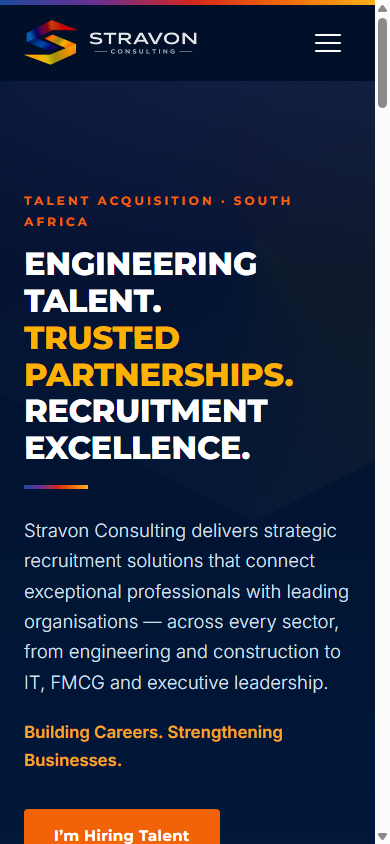 Stravon Consulting’s public homepage on a mobile screen